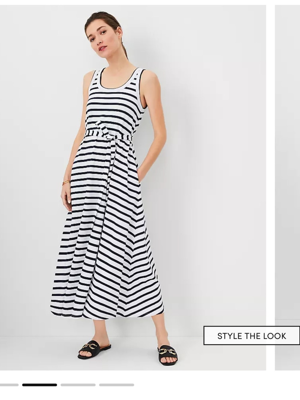 Ann Taylor Weekend Striped Trapeze Tank Maxi Dress in Navy and White